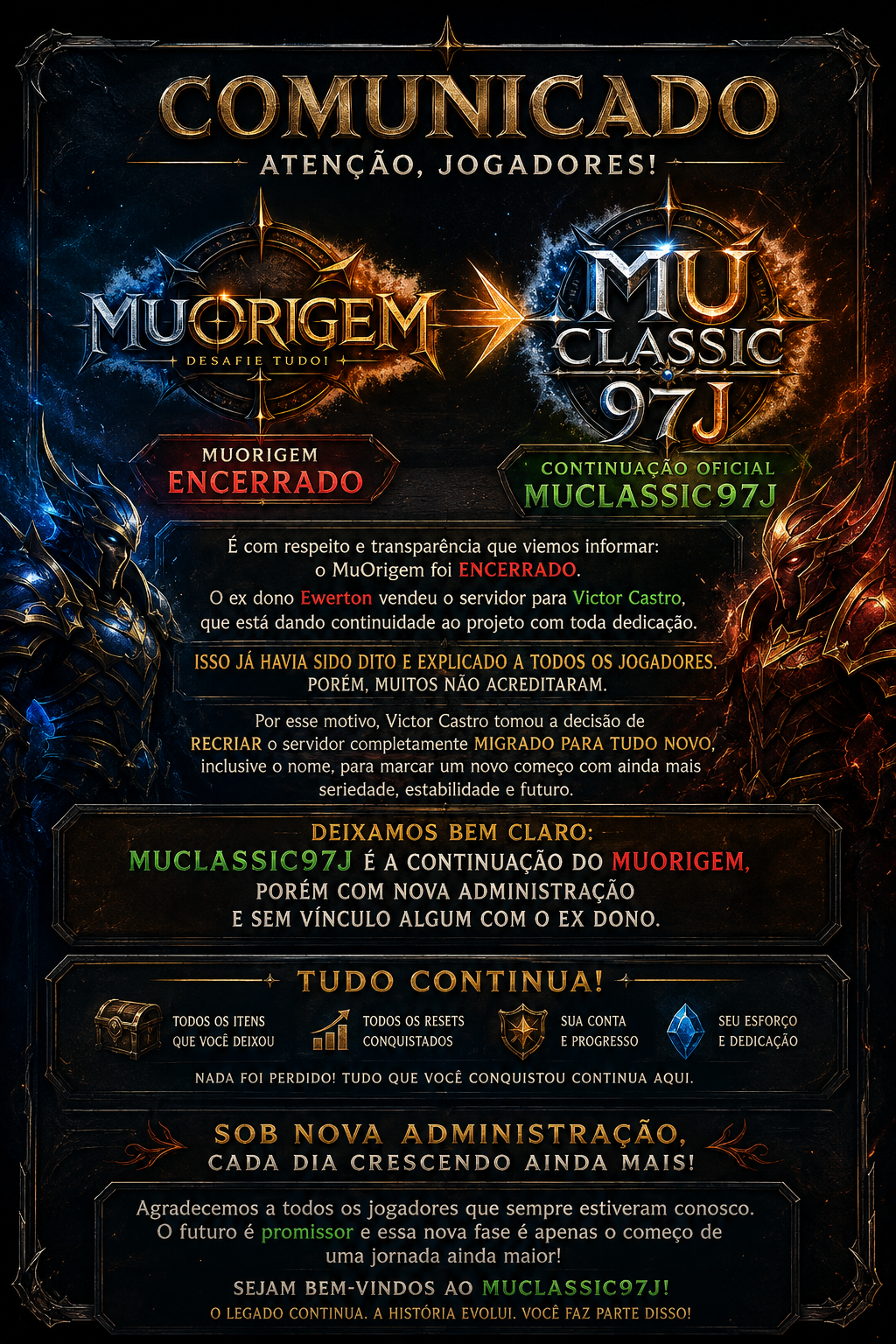 Comunicado MuOrigem e MuClassic97J